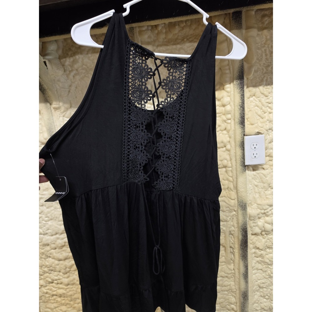 NWT Torrid Super Soft Lace Up Back Swing Babydoll Tank Size 3X Deep Black